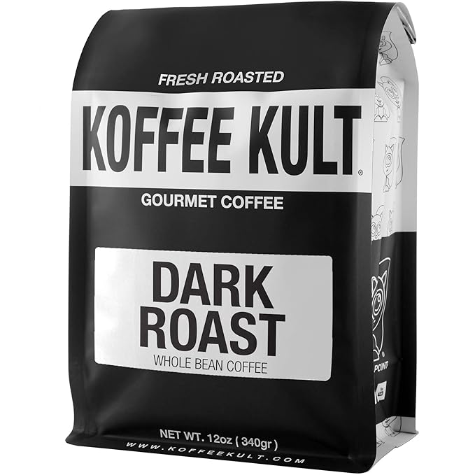 Koffee Kult Dark Roast Coffee Beans - Rich & Bold with Chocolate & Cinnamon Notes, Smooth Finish 100% Arabica, Ethically Sourced Resealable 12oz package