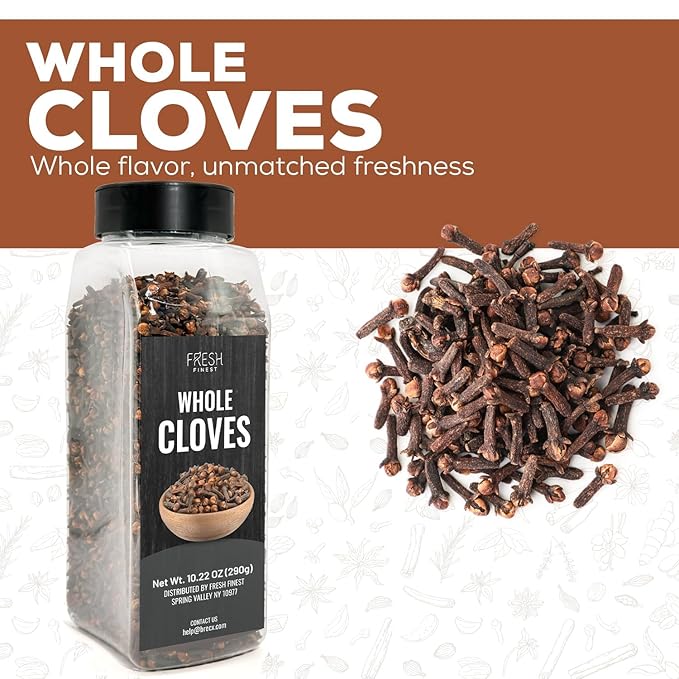 Fresh Finest Cloves Whole 10.22oz - Premium Quality Whole Cloves - All-Natural, Non-GMO, Gluten-Free, Kosher - Perfect for Baking, Cooking, and Beverages