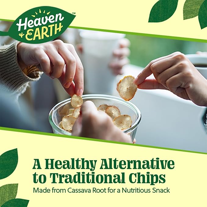 Heaven & Earth Cassava Chips, 5oz (2 Pack) Gluten Free | Non GMO | Low Sodium | Thin & Crisp Root Snack | Kosher