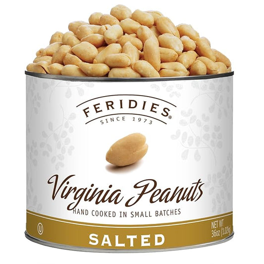FERIDIES Extra Large Gourmet Virginia Salted Peanuts, Cooked in Pure Peanut Oil, No Preservatives, Non-Gmo, Kosher Certified - 36 Oz Tin