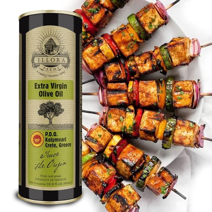 Ellora Farms, Single Estate Extra Virgin Olive Oil, PDO Crete, Greece, Traceable Olive oil, Kosher, 17 oz. Tin, Pack of 2