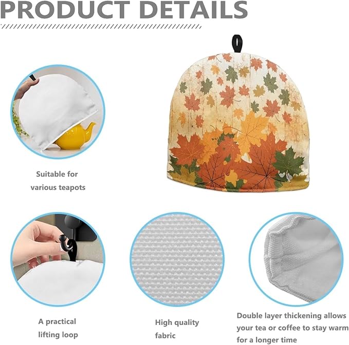 Hudotybom Fall Maple Leaf Tea Cozy for Teapot Insulated Large Teapot Cover to Keep Warm Tea Kettle Cover Thanksgiving Fall Kitchen Home Decorations