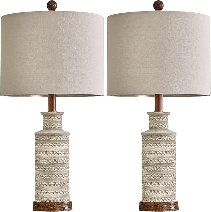 BOBOMOMO 24'' Farmhouse Table Lamp Set of 2 for Bedroom Living Room Vintage Rustic Traditional Nightstand Bedside Lamps