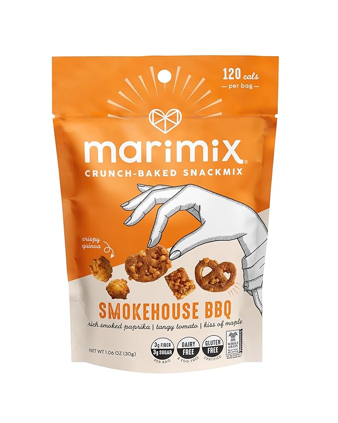 Marimix Snack Mix | Crunch Baked Sweet & Salty Savory Plant Based Naturally Gluten Free Whole Grain Fiber Charcuterie Pretzel Trail Party Mix | No Artificial Ingredients | 12 Count (Mini Smokehouse BBQ)