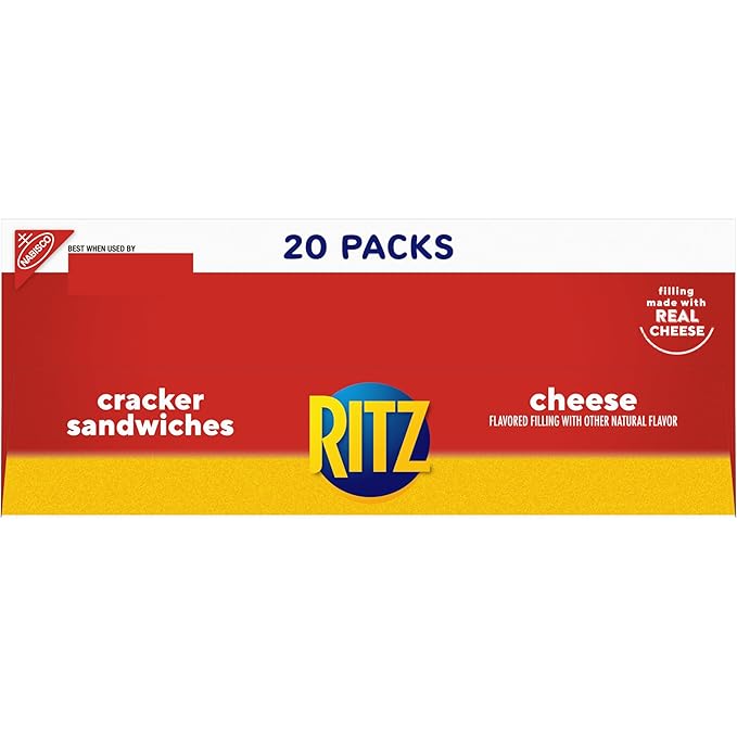 RITZ Cheese Sandwich Crackers, Lunch Snacks, 20 Snack Packs (6 Crackers Per Pack)
