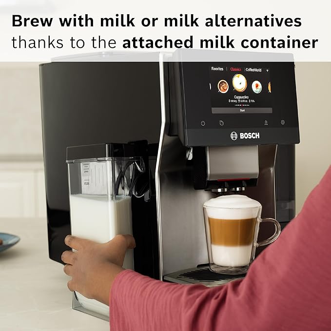 Bosch 800 Series Fully Automatic Espresso and Coffee Machine ??36 Drinks with Coffee World, Cold Brew, Double Cup, Integrated Milk Container, Smart Features, in Silver TQU60307