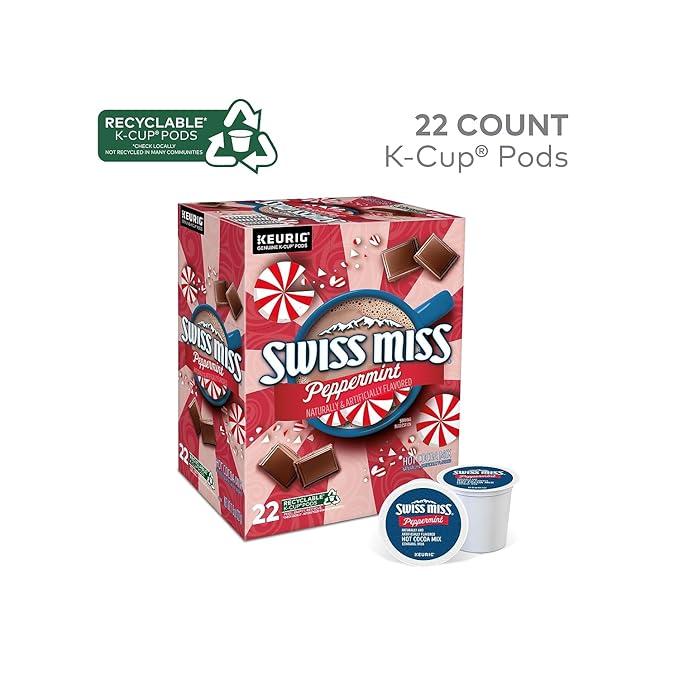 Swiss Miss Chocolate Peppermint Hot Cocoa Mix, Keurig K-Cup Pod, 22/Box (5000355689)
