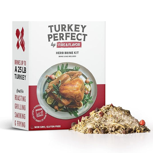 Fire & Flavor Turkey Perfect All-Natural Herb Brine Seasoning Kit, Perfect for Roasting, Grilling, Smoking, and Frying, Including Durable Double-Zipper Gusseted Brining Bag for Birds up to 25 lbs