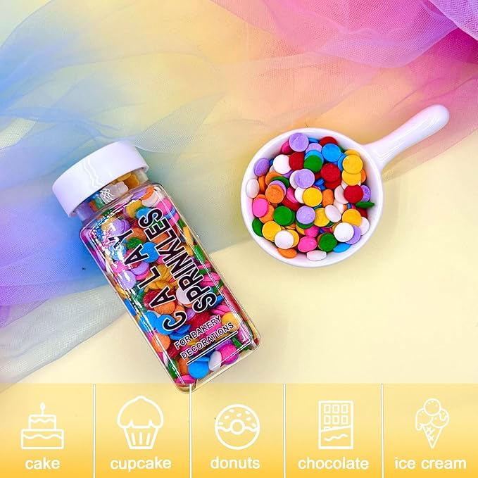 Rainbow Sprinkles Mix for Cake Decorating, Colored Confetti Round Chip Sprinkles for Cake Cupcake Cookies Baking Ice Cream