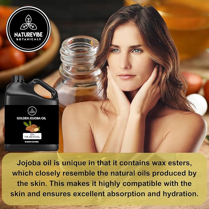 Naturevibe Botanicals Golden Jojoba Oil 32 oz ??100% Pure, Cold-Pressed Moisturizer for Skin & Hair | Antioxidant-Rich, Non-Greasy, Carrier Oil & Daily Hydration