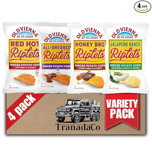 Old Vienna of St. Louis Ridged Potato Chips 9oz Bags Variety (4 Pack) Snack Box by TranadaCo