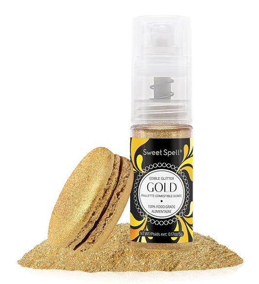 Sweet Spell Edible Cake Glitter Spray ??Shimmering Magic for Cakes Decorating & Cocktails ??100% Edible, Food-Grade, Vegan, Gluten-Free (Gold)