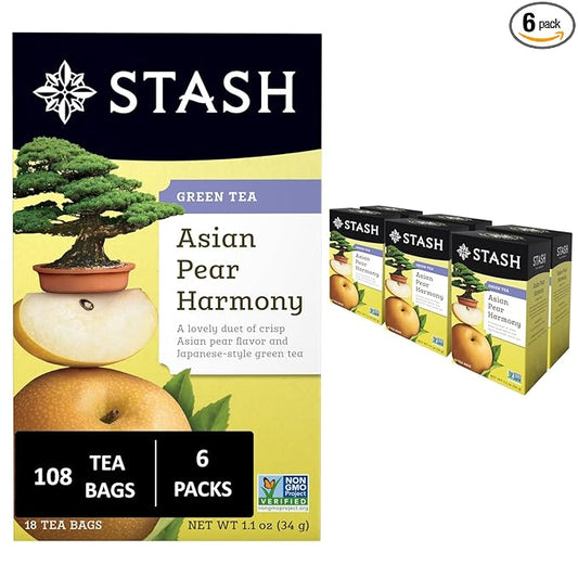 Stash Tea Asian Pear Harmony Green Tea - Caffeinated, Non-GMO Project Verified Premium Tea with No Artificial Ingredients, 18 Count (Pack of 6) - 108 Bags Total