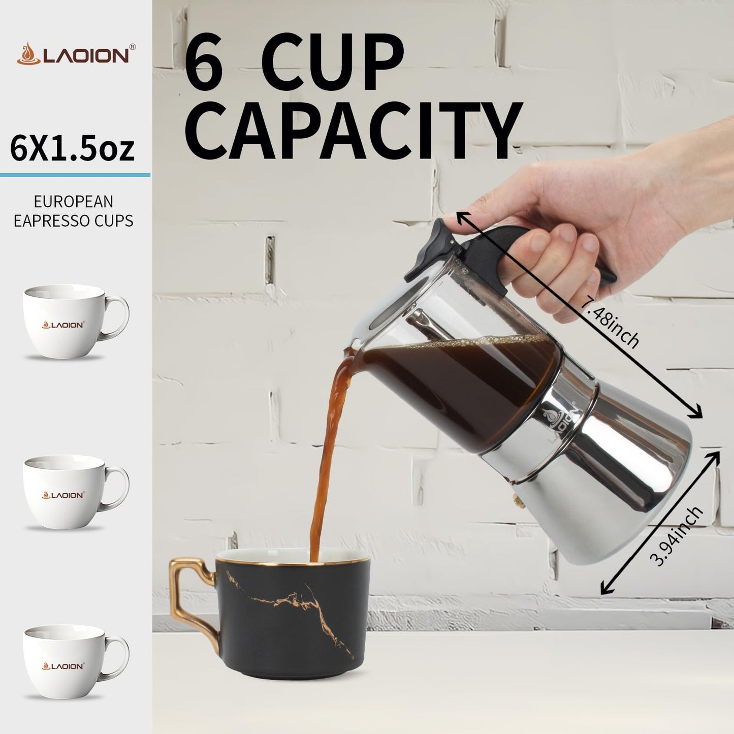 LAOION Stovetop Espresso Maker, 6Cup 240ml Moka Pot, Cuban Coffee Maker