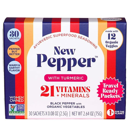 Spicewell - New Pepper in Travel Ready Packets - Ayurvedic Black Pepper with Turmeric, 21 Plant-Based Vitamins and Minerals - Fine Ground, 30 Count
