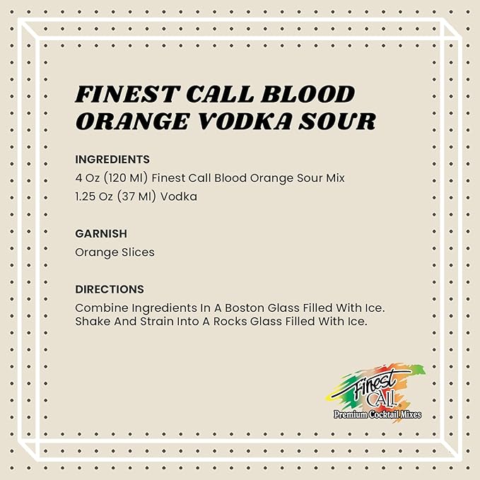 Finest Call Premium Blood Orange Sour Drink Mix, 1 Liter Bottle (33.8 Fl Oz), Pack of 6