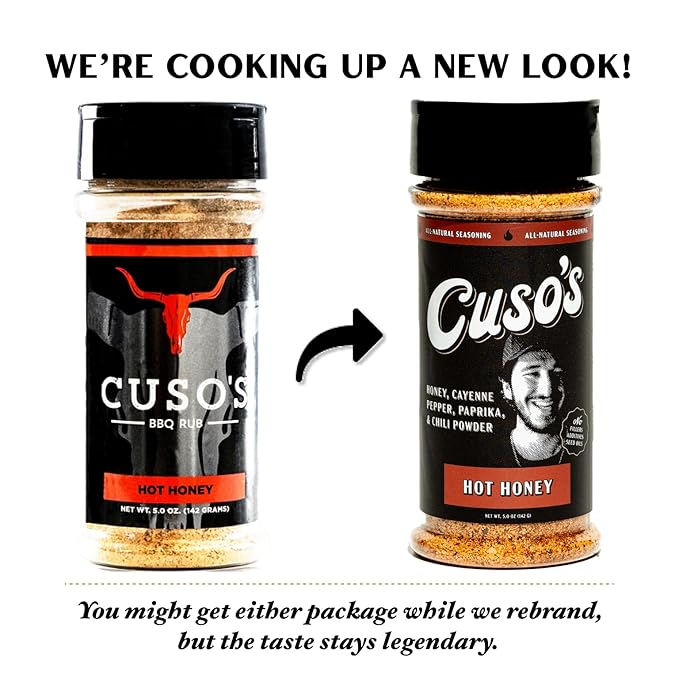 Cuso Cuts Hot Honey BBQ Seasoning Rub - All-Purpose Seasoning - Spices for Meat, Chicken, Pork - Hot Rub for Grilling, Smoking, and Cooking - All Purpose Blend, BBQ Spice - 1 Count - 5 oz bottle