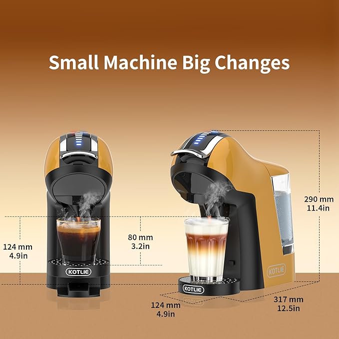 KOTLIE Espresso 5in1 Single Serve Coffee Maker, 19Bar Cappuccino&Latte Maker, Cold&Hot Brewing Coffee Machine for K*cup/NES*presso Original/D*olce G*usto/Ground Coffee/44mm ESE(Yellow)