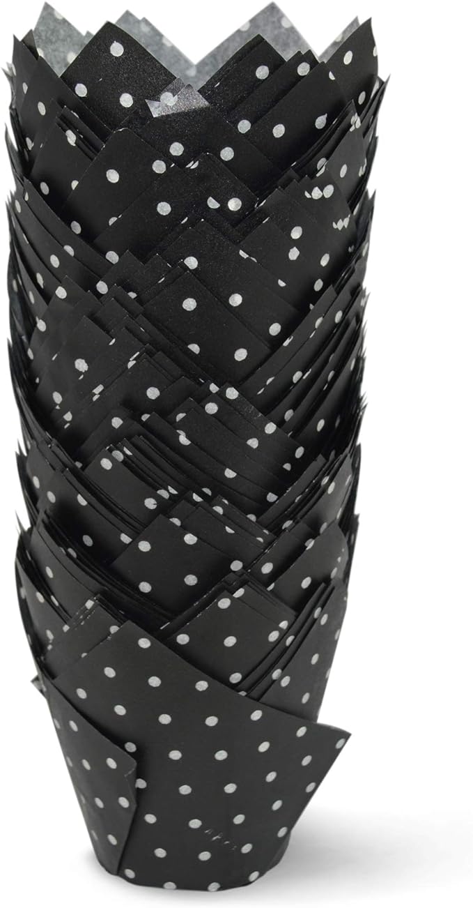SimpleGood Polka Dot Black Tulip Baking Cups Cupcake Liners Muffin Liners Greaseproof Paper 100