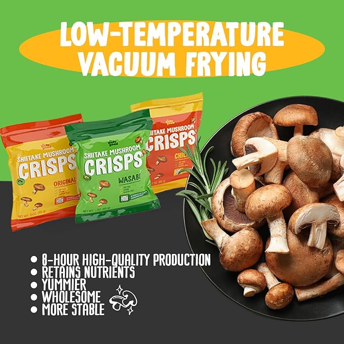 The Daily Good Shiitake Mushroom Crisps - 1-Pack Mushroom Chips, Yummy Dried Shiitake Mushrooms, Gluten-Free Mushroom Snack, Low-Temperature Vacuum Fried, Vegan Food, Mexican Chili, 0.2 lbs