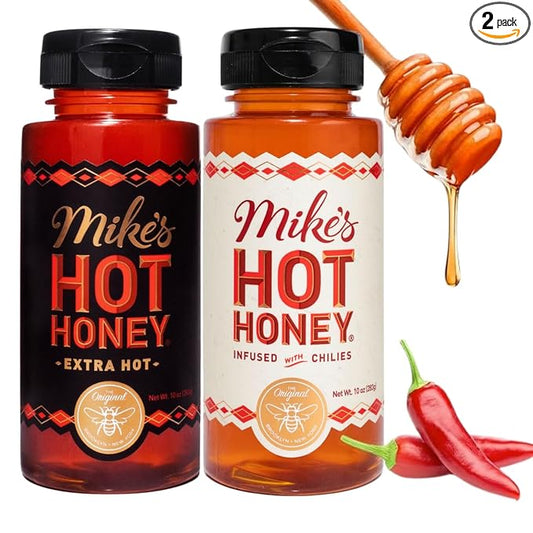 Mike's Hot Honey, Original & Extra Hot, America's #1 Spicy Honey with Chili Peppers, Gluten-Free, Paleo-Friendly, (10oz Bottle, 2 Pack)
