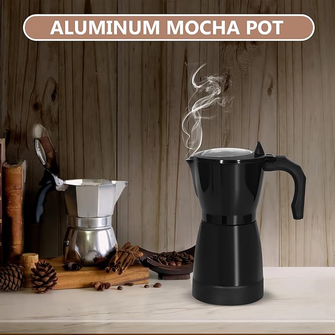 AOZBZ Coffee Pot Electric Espresso Coffe Maker, 300ml 6 Cups Stainless Steel Moka Pot with Overheat Protection and Detachable Base, Portable Italian Moka Maker, 450W, Black