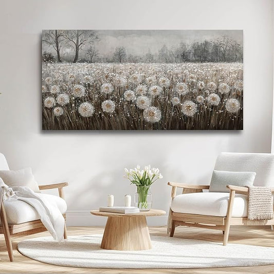 White Flowers Wall Art for Living Room Framed Wall Decor Dandelion Wall Art Artwork Canvas Paintings for Home Office 29"x58??,<div>