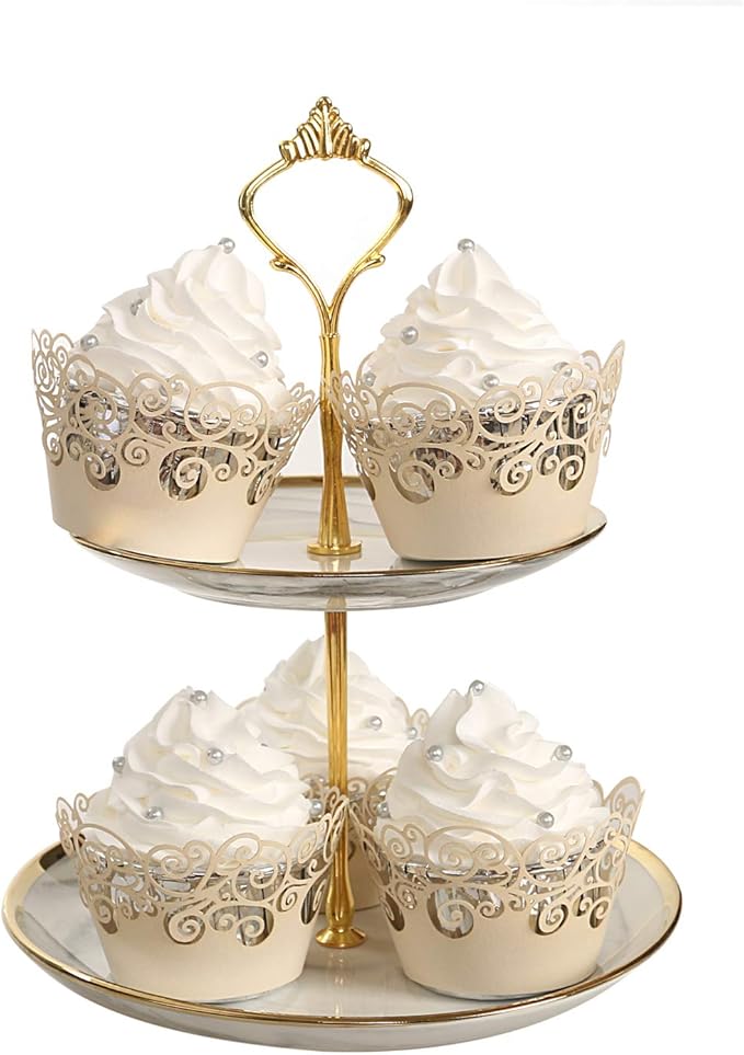 Cupcake Wrappers, KPOSIYA 50 Pack Cupcake Wraps Filigree Artistic Bake Cake Paper Cup Little Vine Laser Cut Liner Baking Cups Muffin Case Trays for Wedding Party Birthday Decoration (50, Beige)