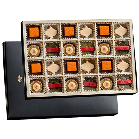 Le Cadeau Parfait Collection - Rectangle Gourmet Gift Box (24 Treats) - Laumière Gourmet Fruits - Vegan Healthy Dried Fruits & Nuts Gift Basket - No Added Cane Sugar Sweets