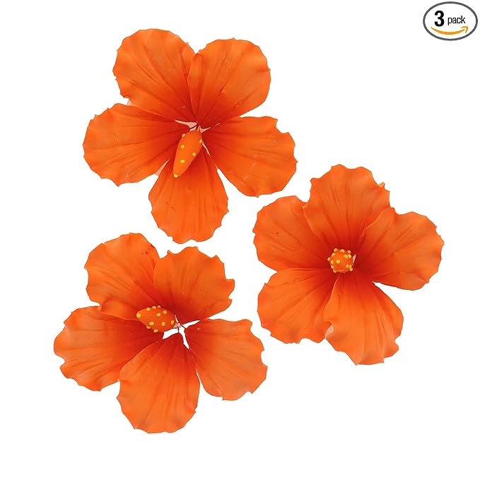 Global Sugar Art Hibiscus Sugar Cake Flowers, Orange with Deep Orange, Hawaiian Cake Flower Large 3 Count by Chef Alan Tetreault.