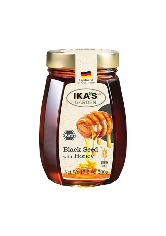 Ika's Garden Raw Black Seed with Honey - 100% Pure, Unfiltered, Gluten-Free – Product of Germany, 17.6 oz (500g) Jar