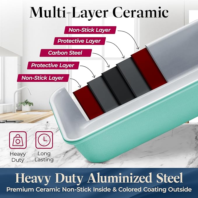 Bakken 8-Piece Stackable Bakeware Set - Ceramic Non-Stick Coating, Baking Sheets, Assorted Baking Pans, PTFE, PFOA & PFOS Free - Healthy Baking, Ergonomic Handles, Cooling Rack, Non-Toxic, Oven-Safe