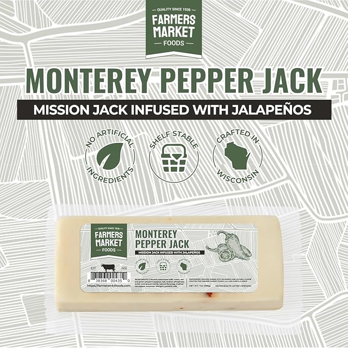 Farmers Market, Gluten Free, Keto, Paleo, Low Sodium, Zero Sugar, Wisconsin Cheese Gift Sets, 1-Pack, Monterey Pepper Jack