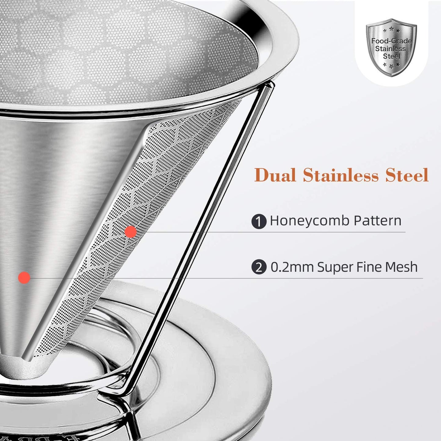 E-PRANCE Pour Over Coffee Dripper, Stainless Steel Coffee Filter Reusable Pour Over Coffee Filter