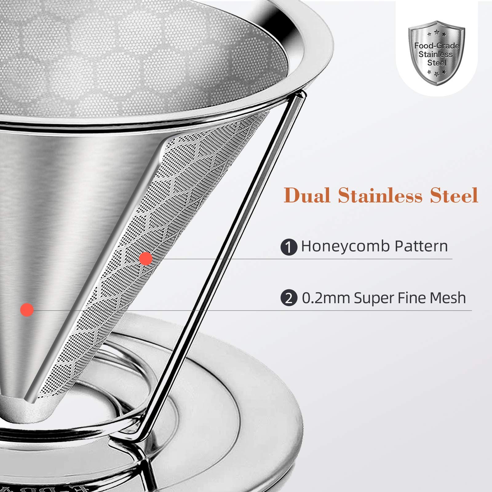 E-PRANCE Pour Over Coffee Dripper, Stainless Steel Coffee Filter Reusable Pour Over Coffee Filter