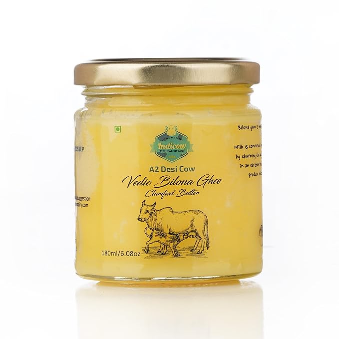 Indicow A2 Desi Cow Ghee| (180ml (6.08oz), A2 Cow Ghee (Sahiwal Cows)) | Grass Fed, Pasture Raised Clarified Butter Fat, Keto, Paleo, Lactose Free, Casein Free, Non-GMO | a2 ghee organic grass fed