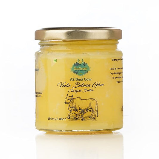 Indicow A2 Desi Cow Ghee| (180ml (6.08oz), A2 Cow Ghee (Sahiwal Cows)) | Grass Fed, Pasture Raised Clarified Butter Fat, Keto, Paleo, Lactose Free, Casein Free, Non-GMO | a2 ghee organic grass fed