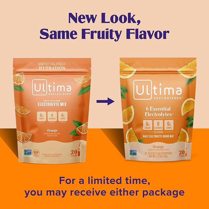 Ultima Replenisher Daily Electrolyte Powder Drink Mix ?“Sugar Free ??Orange, 20 Stickpacks ??Hydration Packets with 6 Key Electrolytes and Trace Minerals ??Keto Friendly, Vegan, Non-GMO