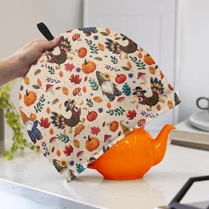 Hudotybom Fall Pumpkin Tea Cozy for Teapot Insulated Large Teapot Cover to Keep Warm Tea Kettle Cover Thanksgiving Fall Kitchen Home Decorations