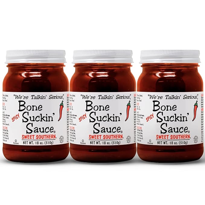 Bone Suckin' Sauce Sweet Southern BBQ Sauce, Gluten-Free, Non-GMO, Kosher, Sweetened with Cane Sugar & Molasses, All-Purpose Barbecue Sauce, For Ribs, Chicken, Pork, Beef (3 Count, Spicy Sweet Southern)
