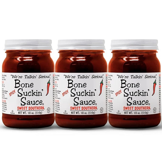 Bone Suckin' Sauce Sweet Southern BBQ Sauce, Gluten-Free, Non-GMO, Kosher, Sweetened with Cane Sugar & Molasses, All-Purpose Barbecue Sauce, For Ribs, Chicken, Pork, Beef (3 Count, Spicy Sweet Southern)