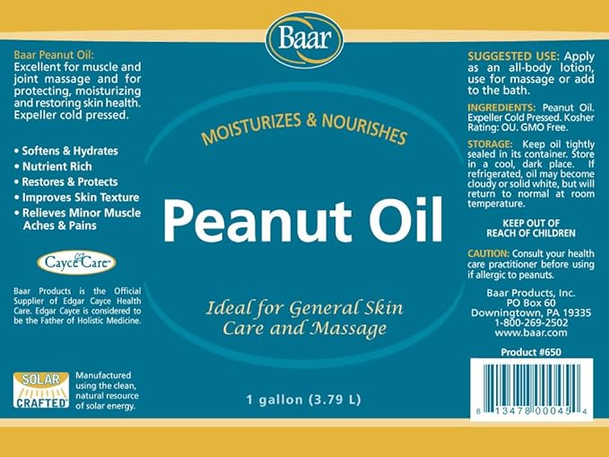 Baar Expeller, Cold Pressed Peanut Oil from Roasted Peanuts Grown in The United States - Kosher - GMO and Solvent Free (1 Gallon)