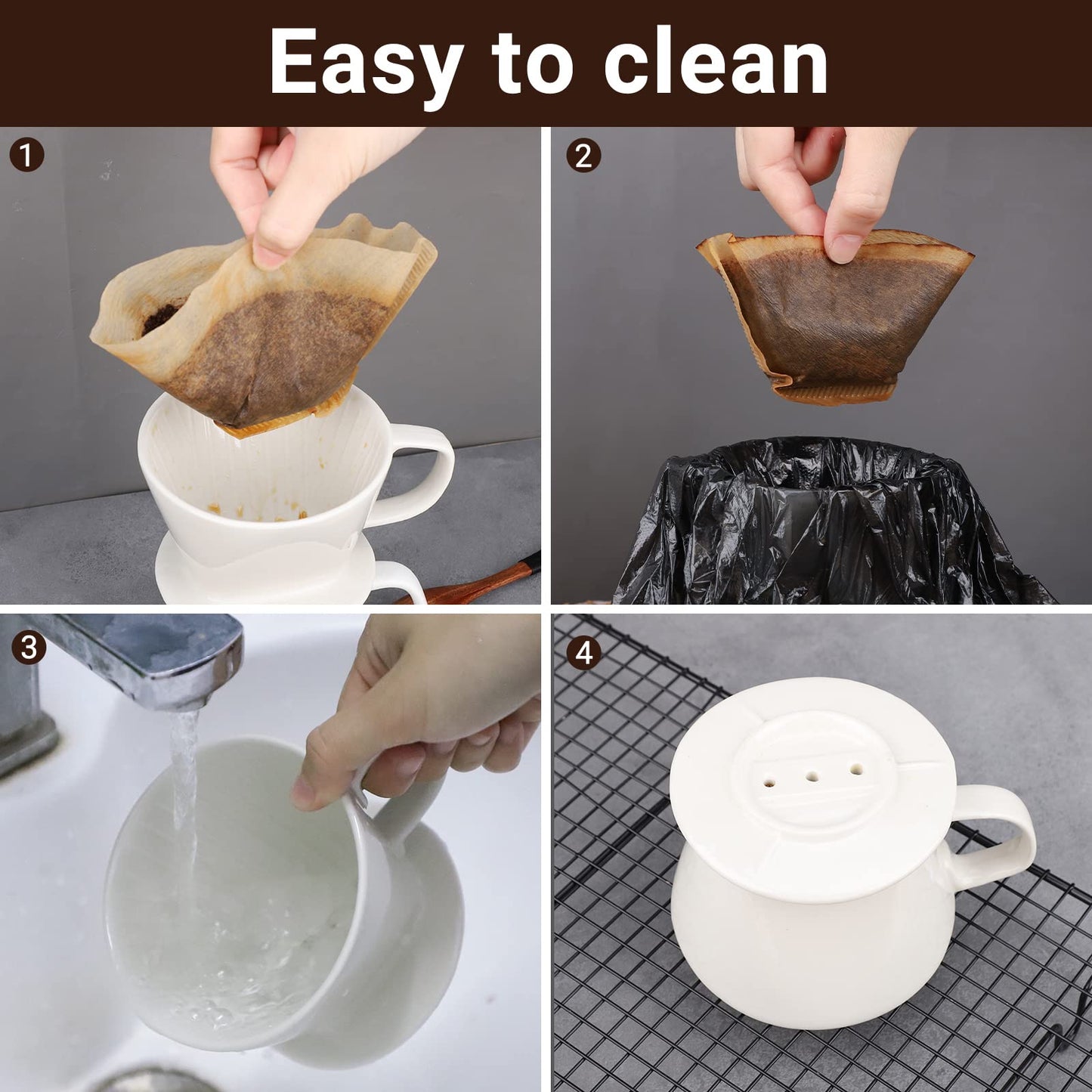 Segarty Pour Over Coffee Maker, Single Cup White Ceramic Coffee Dripper, Size No.2 Reusable Filter