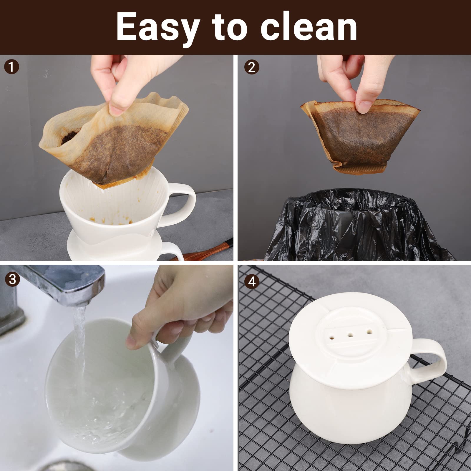 Segarty Pour Over Coffee Maker, Single Cup White Ceramic Coffee Dripper, Size No.2 Reusable Filter