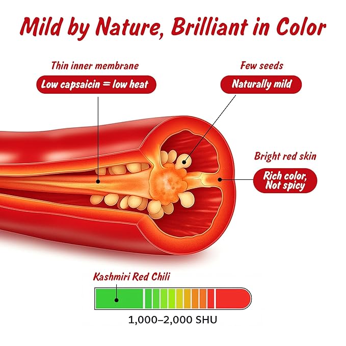 Spice Profile USDA Organic Low Heat Kashmiri Chili Powder, 4 oz, Lab Tested for Heavy Metals, Milder than Deggi Mirch Chilli, Chile rojo de Cachemira en polvo