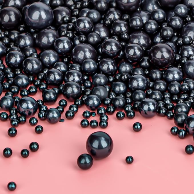 Twisweet Black Pearl Sprinkles for Cake Decorating, Edible Sugar Pearls for Baking, Mix Size, Cake Topper Cupcake Cookie Ice Cream Dessert Decorations, Halloween Birthday Christmas Supplies (130g/4.58oz)