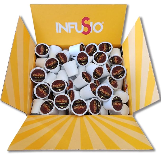 InfuSio Coffee Pods ??96 Count, Kenya AA (Dark Roast Coffee) Single Serve Coffee Pods for Keurig K Cupì§?Brewers, Compatible with Keurig 2.0 Brewers