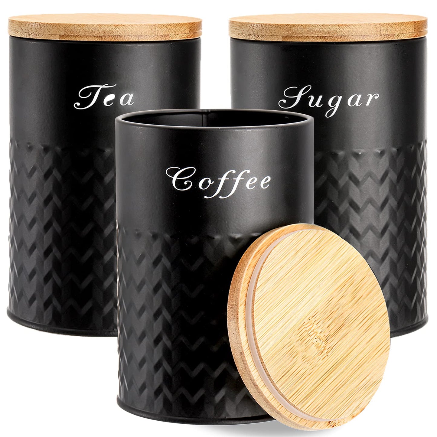 Bekith 3 Pack Kitchen Canisters with Bamboo Lids, Airtight Metal Canister Set, Food Storage