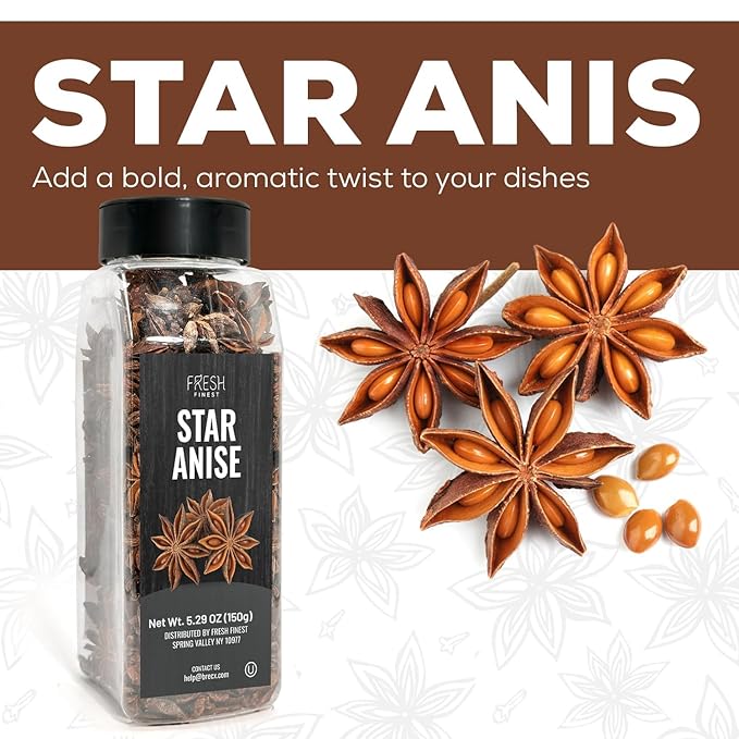 Fresh Finest Whole Star Anise 5.29oz - Premium Quality Star Anise Whole - All-Natural, Non-GMO, Gluten-Free, Kosher - Perfect for Baking, Cooking, and Tea