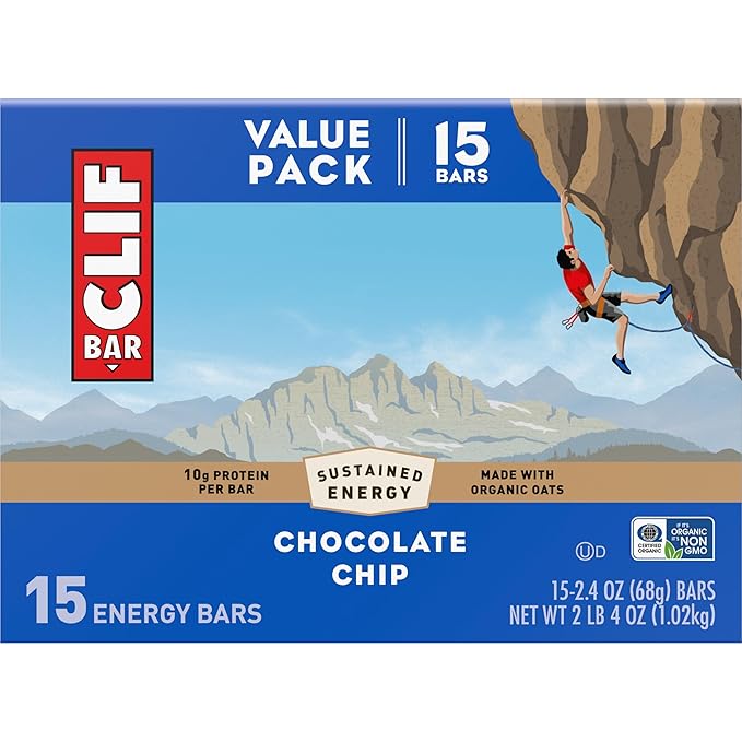 CLIF BAR - Protein Bars - Chocolate Chip - Made with Organic Oats - Energy Bars - Non-GMO - (15 Pack)